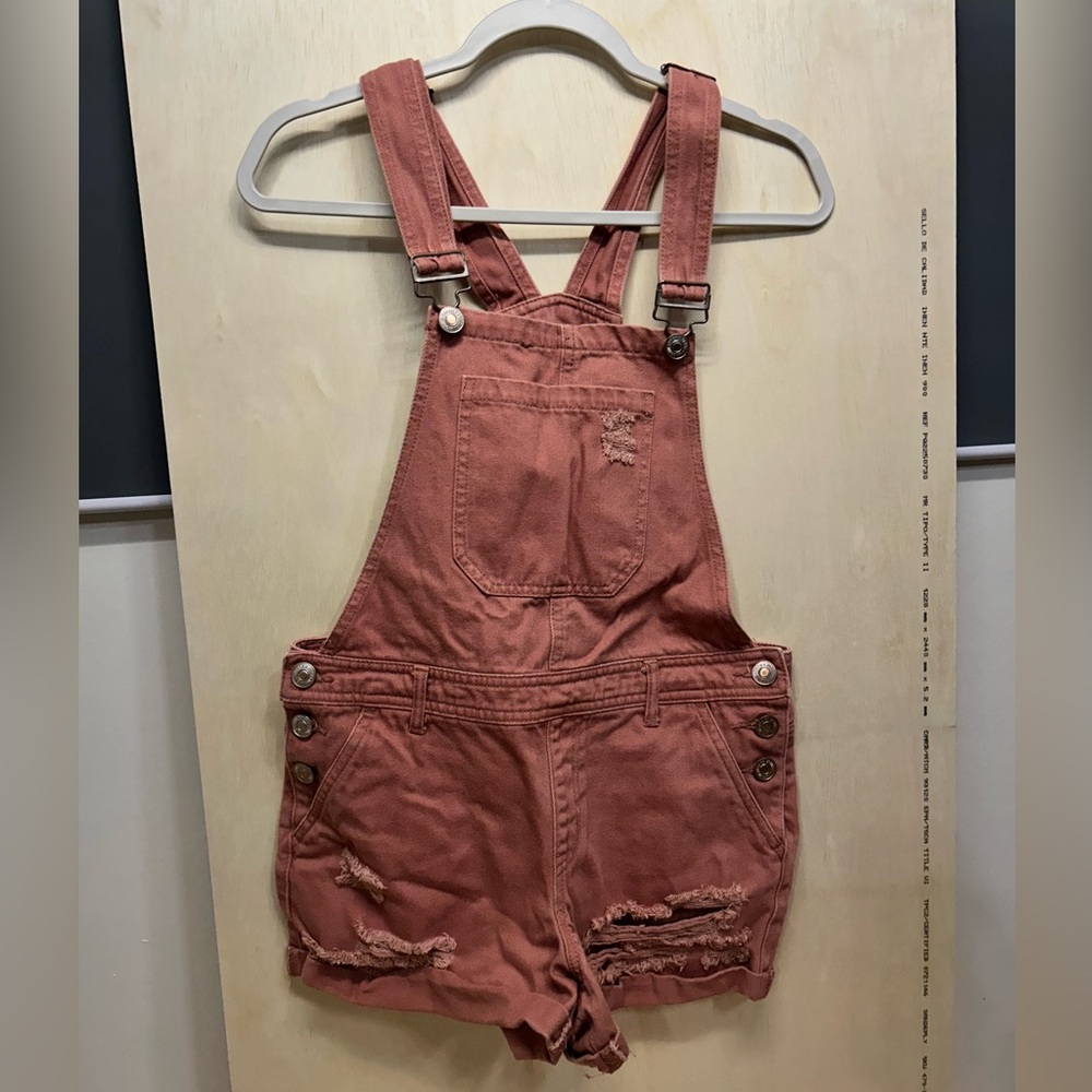 Forever 21 Distressed Denim Shortalls - Mauve/Rose - Size 27